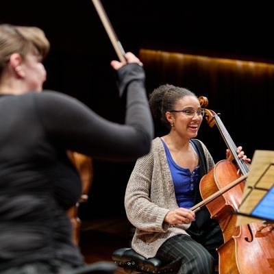 Chamber students performing on stage smiling